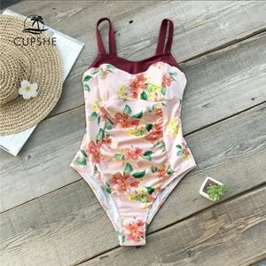 L (8 US) CUPSHE PEACH FLORAL SWIMSUIT,SIZE L
